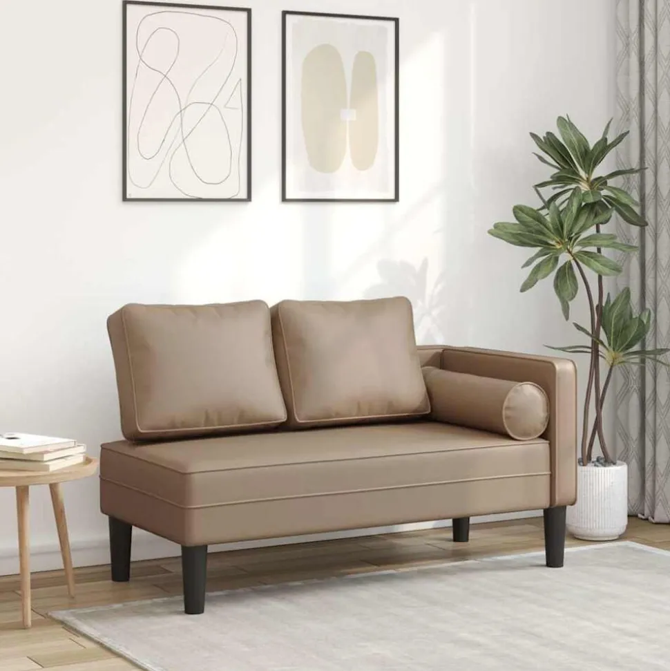 vidaXL Chaise longue met kussens kunstleer cappuccino