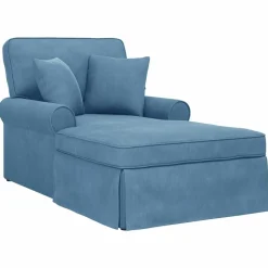 vidaXL Chaise Lounge met Rok met kussen 3 pcs Blauw Katoen Stof