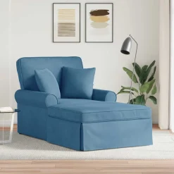 vidaXL Chaise Lounge met Rok met kussen 3 pcs Blauw Katoen Stof