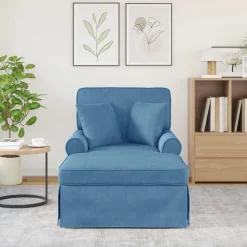 vidaXL Chaise Lounge met Rok met kussen 3 pcs Blauw Katoen Stof