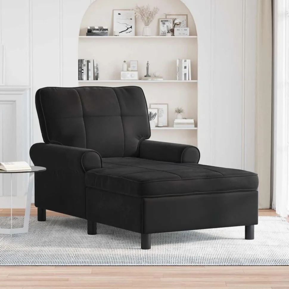 vidaXL Chaise Lounge met kussen Zwart 91 x 157 x 91 cm Fluweel