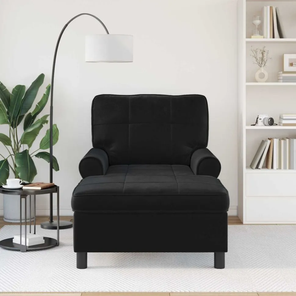 vidaXL Chaise Lounge met kussen Zwart 91 x 157 x 91 cm Fluweel