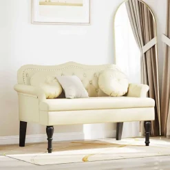 vidaXL Chesterfield Bank met kussen Crème 120,5 x 65 x 75 cm Nep Leer