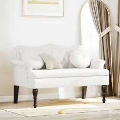 vidaXL Chesterfield Bank met kussen Wit 120,5 x 65 x 75 cm Nep Leer