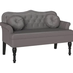 vidaXL Chesterfield Bank met kussen Grijs 120,5 x 65 x 75 cm Nep Leer
