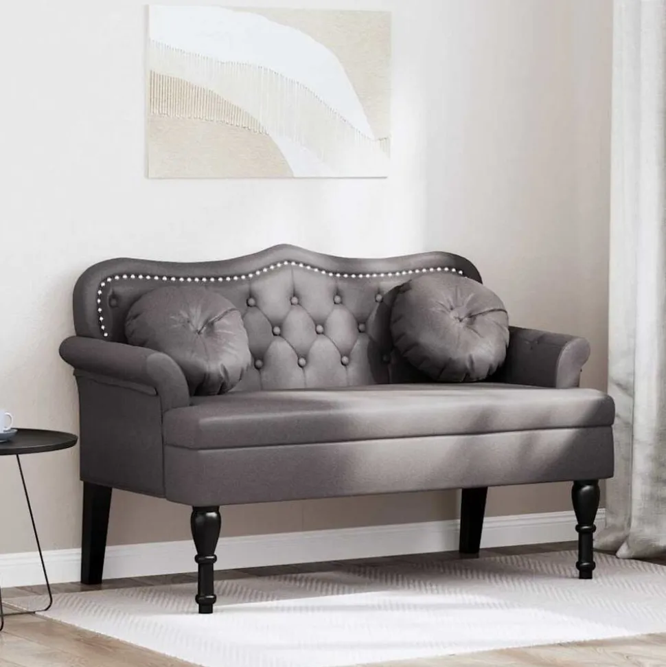 vidaXL Chesterfield Bank met kussen Grijs 120,5 x 65 x 75 cm Nep Leer