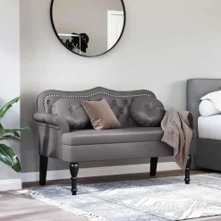 vidaXL Chesterfield Bank met kussen Grijs 120,5 x 65 x 75 cm Nep Leer