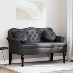 vidaXL Chesterfield Bank met kussen Zwart 120,5 x 65 x 75 cm Nep Leer