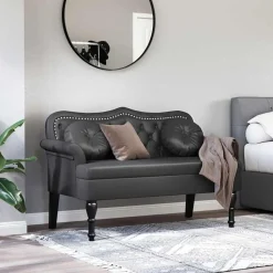 vidaXL Chesterfield Bank met kussen Zwart 120,5 x 65 x 75 cm Nep Leer