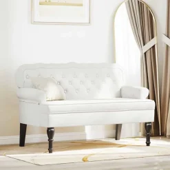 vidaXL Chesterfield Bank Wit 119,5 x 64,5 x 75 cm Nep Leer