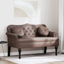 vidaXL Chesterfield Bank met kussen Bruin 120,5 x 65 x 75 cm Nep Leer