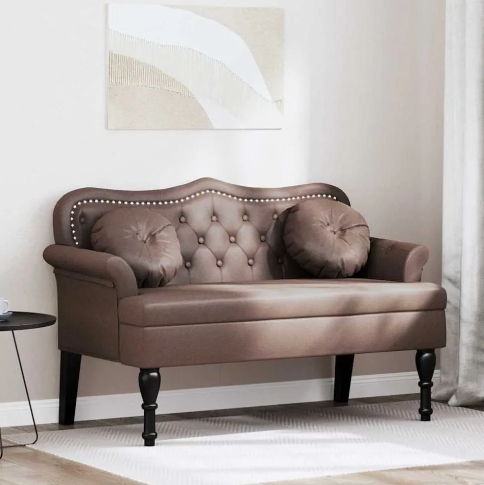 vidaXL Chesterfield Bank met kussen Bruin 120,5 x 65 x 75 cm Nep Leer