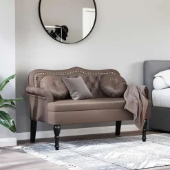 vidaXL Chesterfield Bank met kussen Bruin 120,5 x 65 x 75 cm Nep Leer