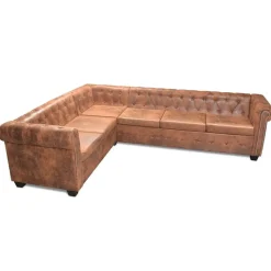 vidaXL Chesterfield hoekbank 6-zits kunstleer bruin