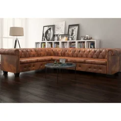 vidaXL Chesterfield hoekbank 6-zits kunstleer bruin