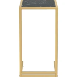 vidaXL Computer bijzettafel 50x35x65 cm gehard glas zwartmarmerkleurig