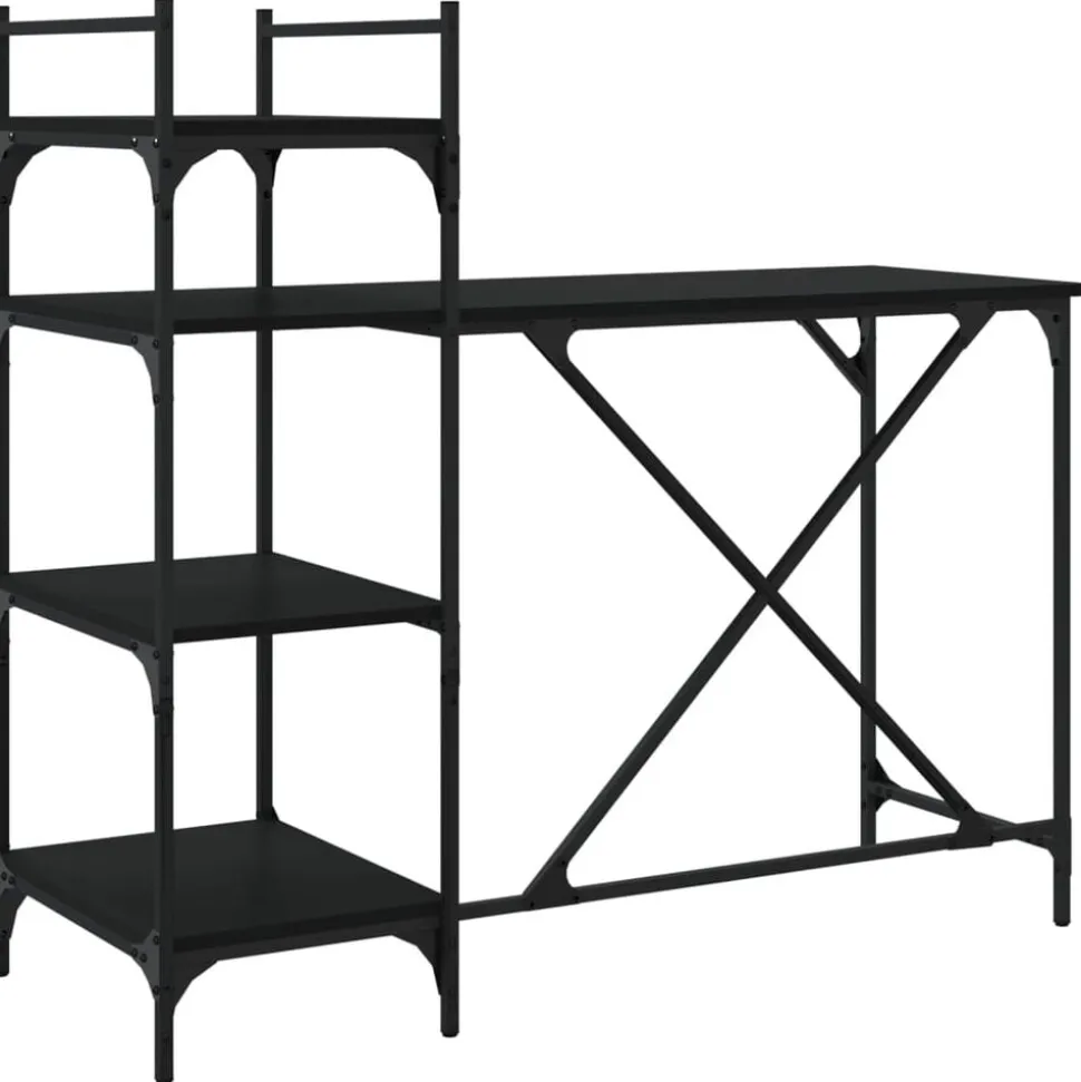vidaXL Computerbureau met schappen 120x47x109 cm zwart