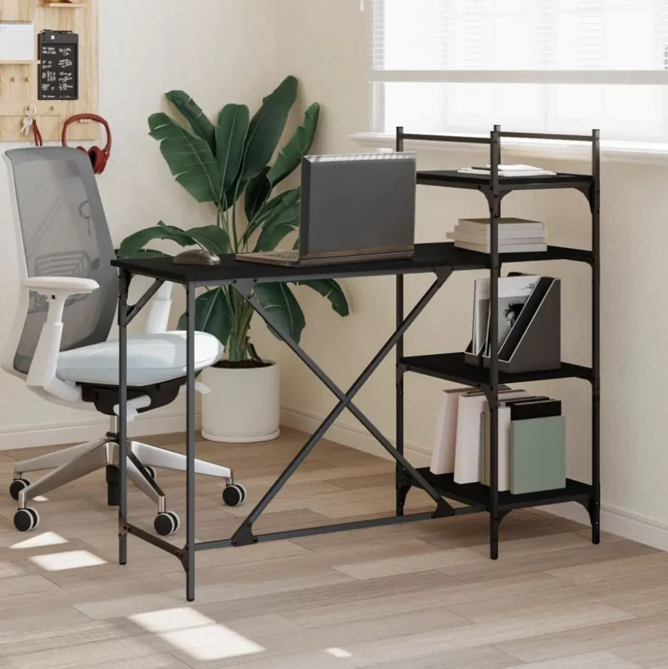 vidaXL Computerbureau met schappen 120x47x109 cm zwart