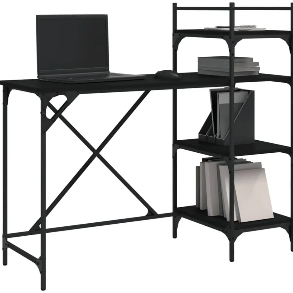 vidaXL Computerbureau met schappen 120x47x109 cm zwart