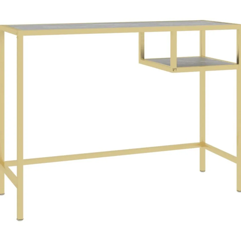 vidaXL Computerbureau 100x36x74 cm gehard glas zwartmarmerkleurig