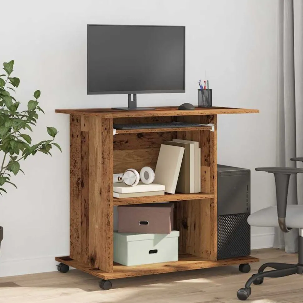 vidaXL Computerbureau 80x50x75 cm bewerkt hout oud houtkleurig