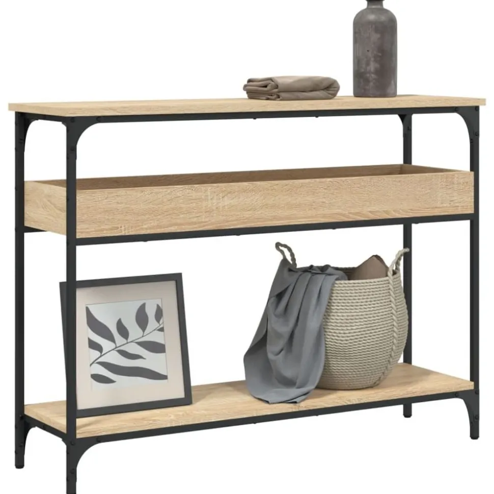 vidaXL Consoletafel met plank Sonoma eiken 100x29x75cm bewerkt hout