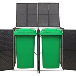 vidaXL Containerberging dubbel 140x80x117 cm poly rattan zwart