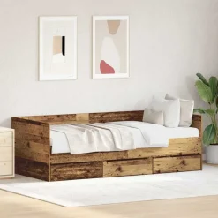 vidaXL Dagbed met hoofdeinde Oud Hout 90 x 200 cm Bewerkt hout