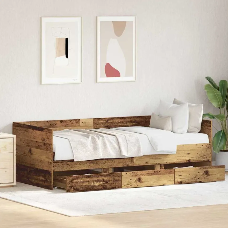 vidaXL Dagbed met hoofdeinde Oud Hout 90 x 200 cm Bewerkt hout