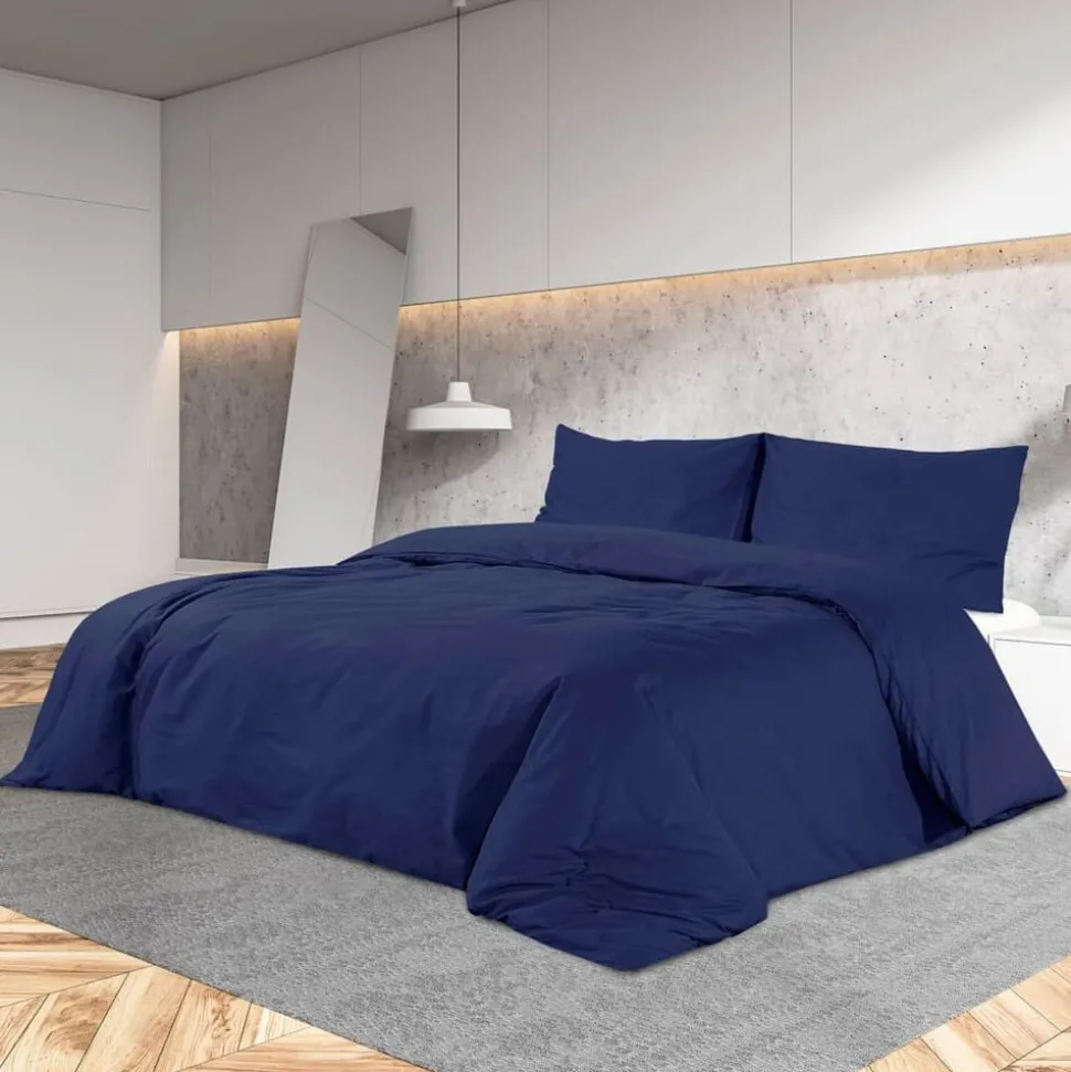 vidaXL Dekbedovertrekset 140x200 cm microvezel marineblauw