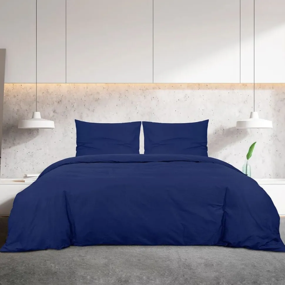vidaXL Dekbedovertrekset 140x200 cm microvezel marineblauw