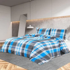 vidaXL Dekbedovertrekset 200x200 cm katoen blauw en grijs