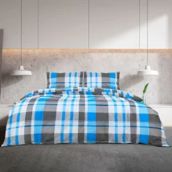 vidaXL Dekbedovertrekset 200x200 cm katoen blauw en grijs