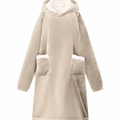 vidaXL Deken hoodie Beige M Fleece en Flanel