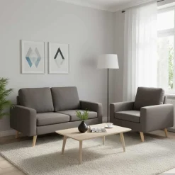 vidaXL 2-delig Bankstel stof taupe