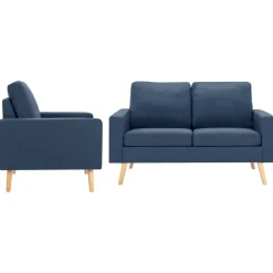 vidaXL 2-delig Bankstel stof blauw