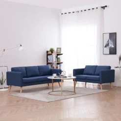 vidaXL 2-delig Bankstel stof blauw