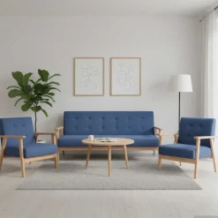 vidaXL 3-delig Bankstel stof blauw