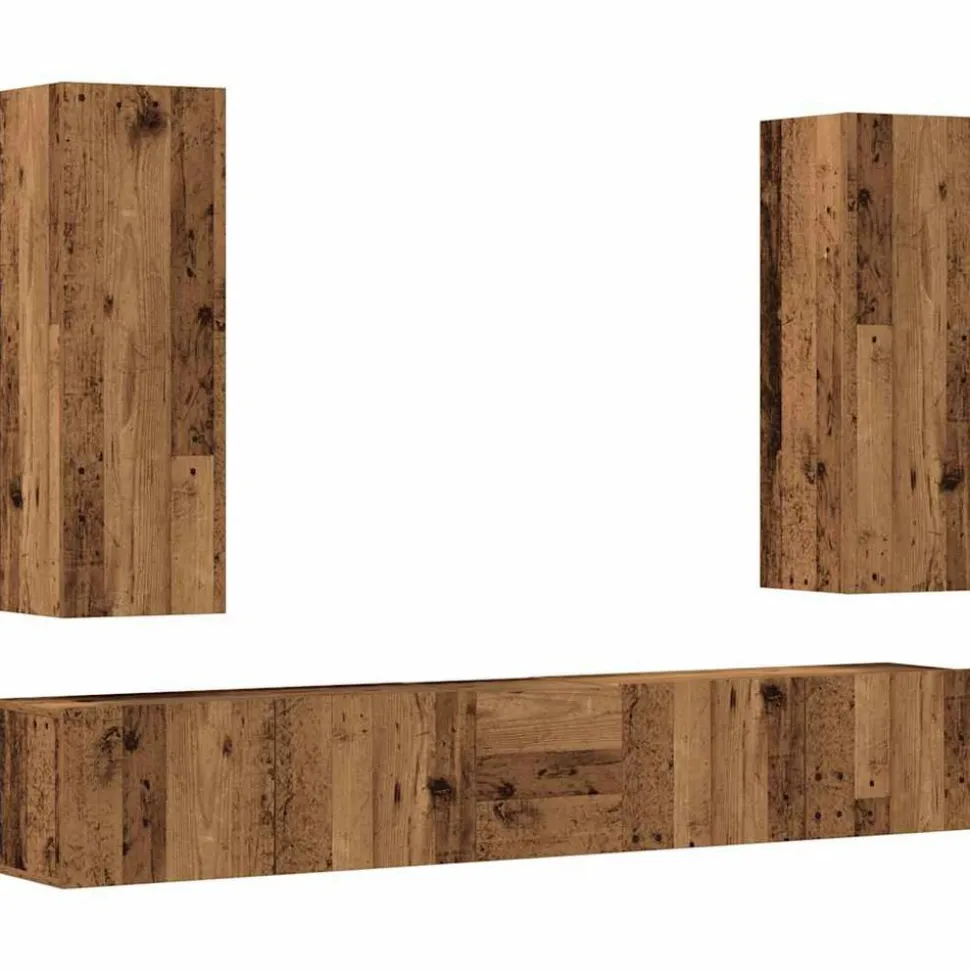 vidaXL 5-delig Tv-meubelset wandmontage bewerkt hout oud houtkleurig