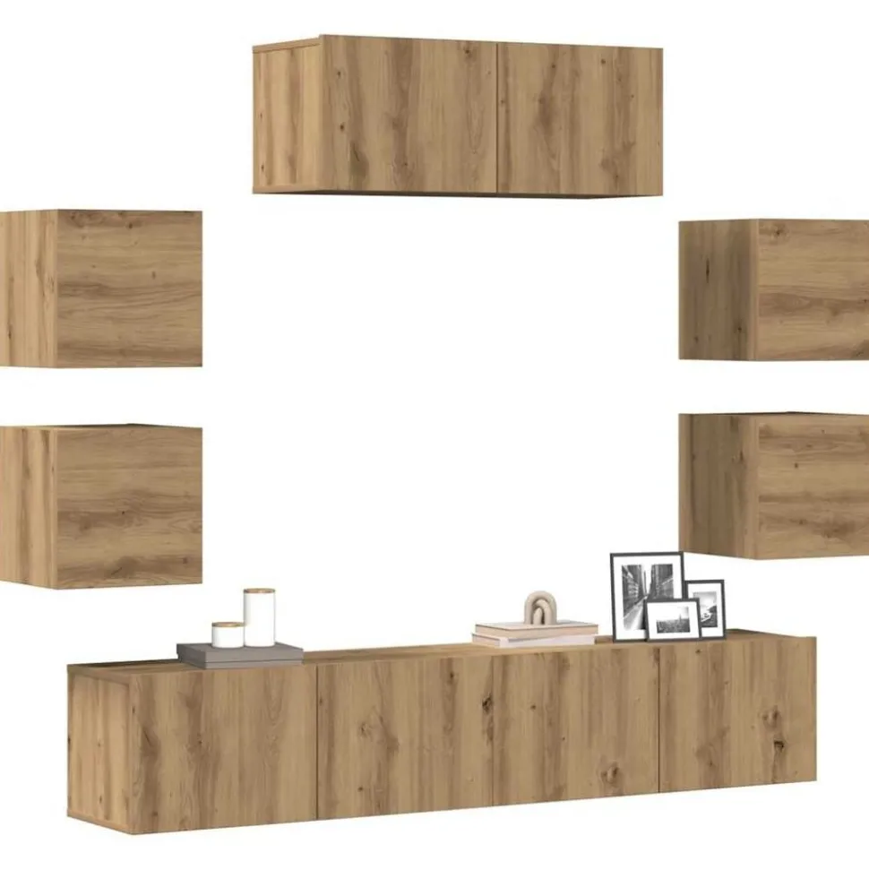 vidaXL 7-delig Tv-meubelset wandmontage bewerkt hout artisanaal eiken