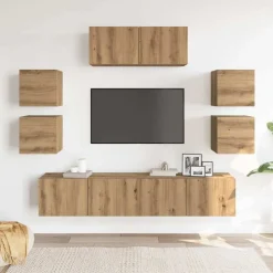 vidaXL 7-delig Tv-meubelset wandmontage bewerkt hout artisanaal eiken