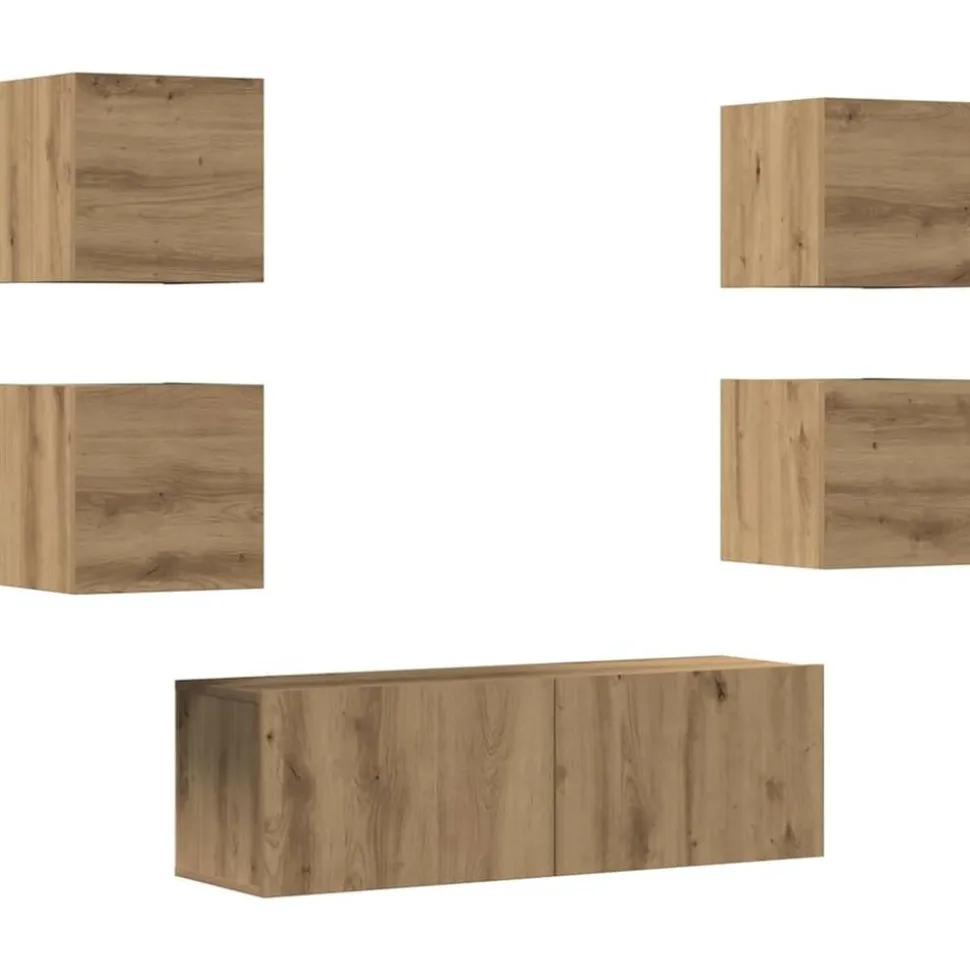 vidaXL 5-delig Tv-meubelset wandmontage bewerkt hout artisanaal eiken