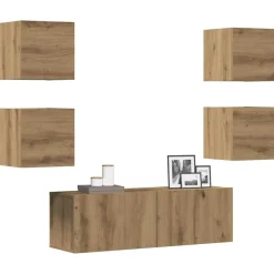 vidaXL 5-delig Tv-meubelset wandmontage bewerkt hout artisanaal eiken