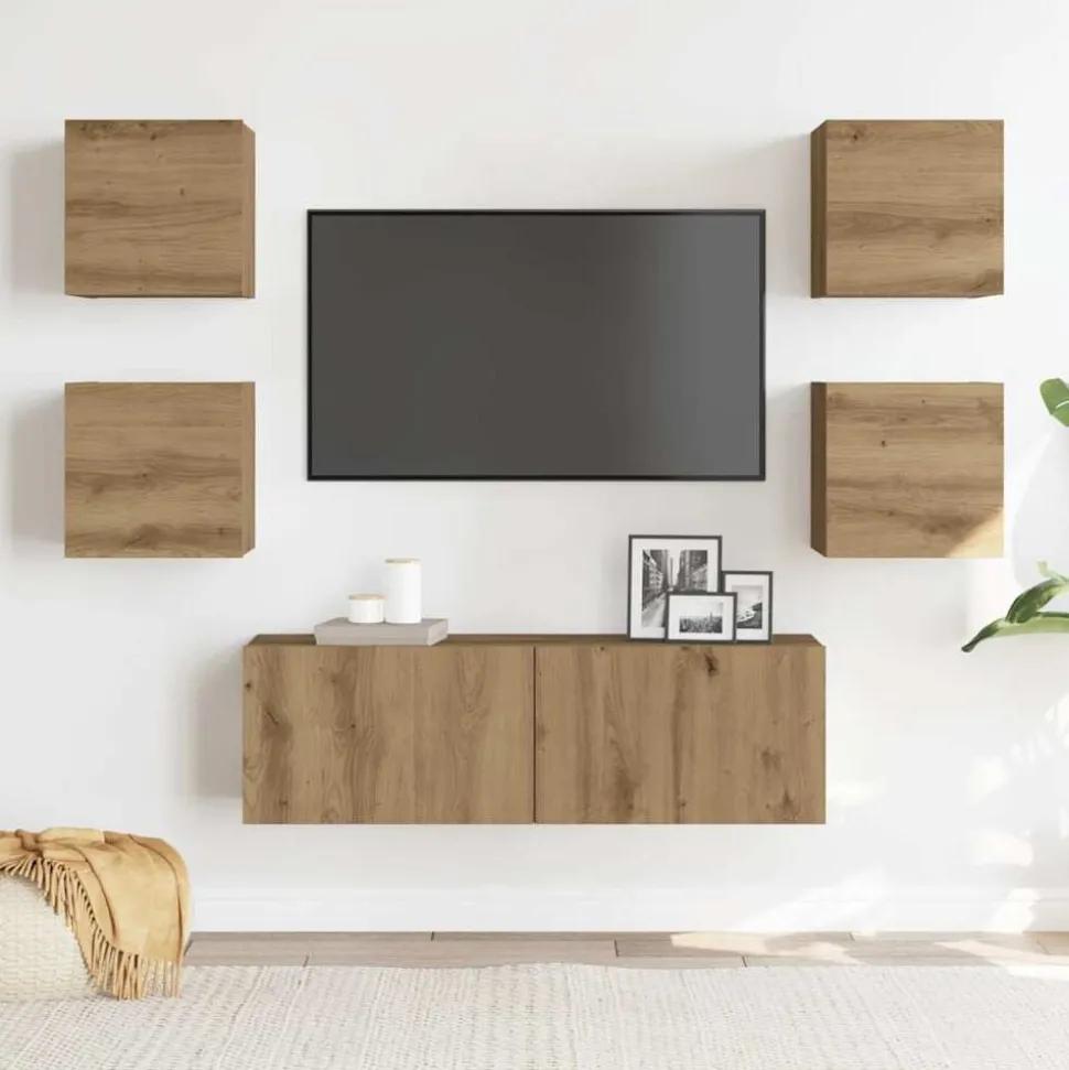 vidaXL 5-delig Tv-meubelset wandmontage bewerkt hout artisanaal eiken