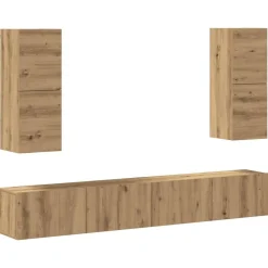 vidaXL 4-delig Tv-meubelset wandmontage bewerkt hout artisanaal eiken