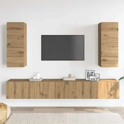 vidaXL 4-delig Tv-meubelset wandmontage bewerkt hout artisanaal eiken