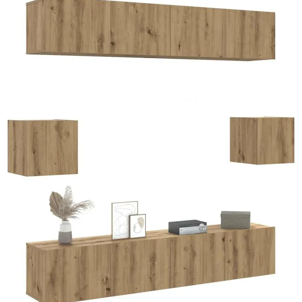 vidaXL 6-delig Tv-meubelset wandmontage bewerkt hout artisanaal eiken