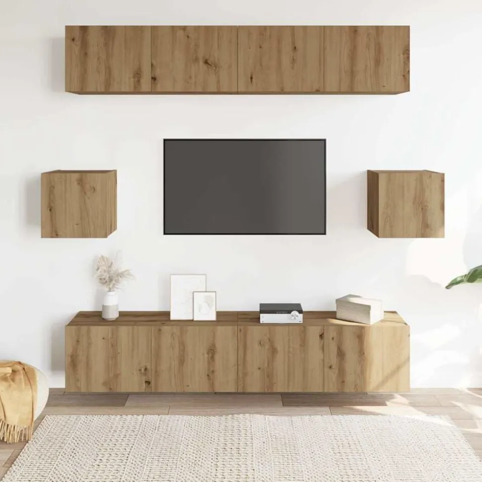 vidaXL 6-delig Tv-meubelset wandmontage bewerkt hout artisanaal eiken