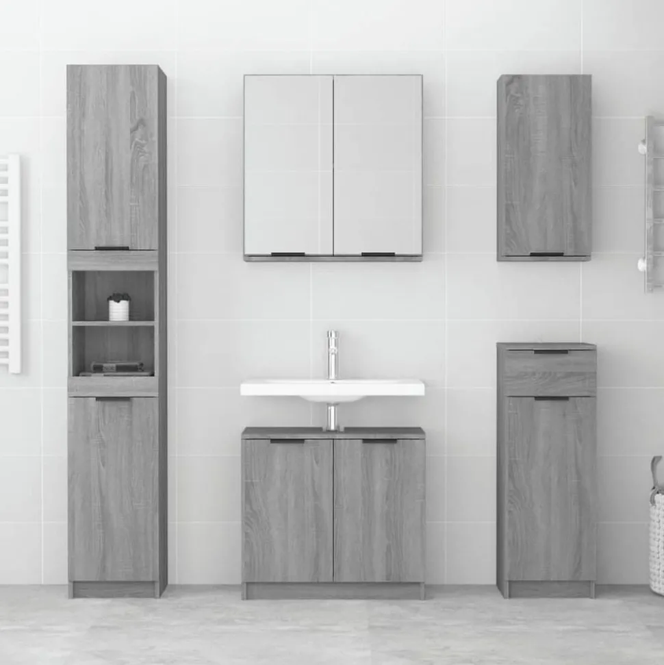 vidaXL 5-delige Badkamerkastenset bewerkt hout grijs sonoma eikenkleur
