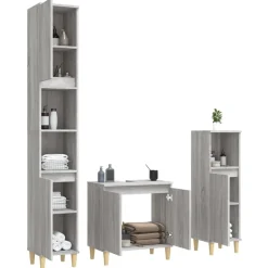 vidaXL 3-delige Badkamermeubelset bewerkt hout grijs sonoma eikenkleur